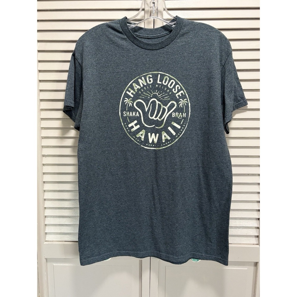 Hang Loose Graphic Logo Tshirt Crew Neck‎ Short Sleeve Size Medium Gray/Green